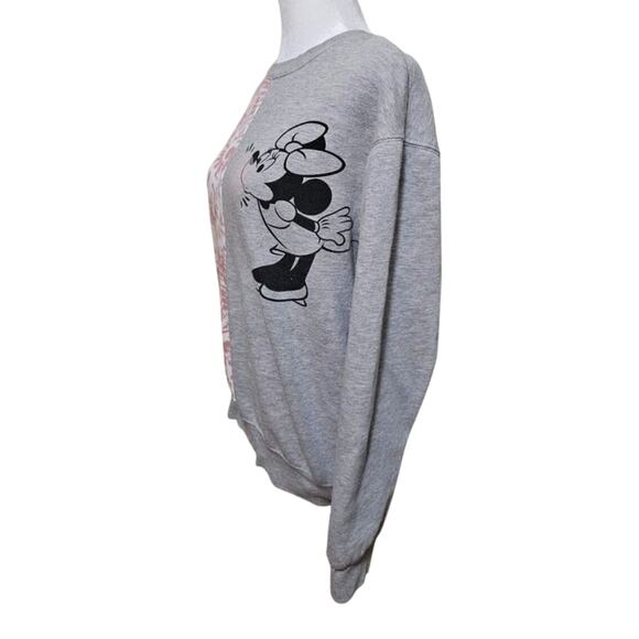 Disney Minnie Mouse Blowing Bubble Sweatshirt Women's Size M Gray Pink Casual - Picture 2 of 6
